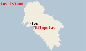 Map of Milopotas at Ios Island - Cyclades in Greece